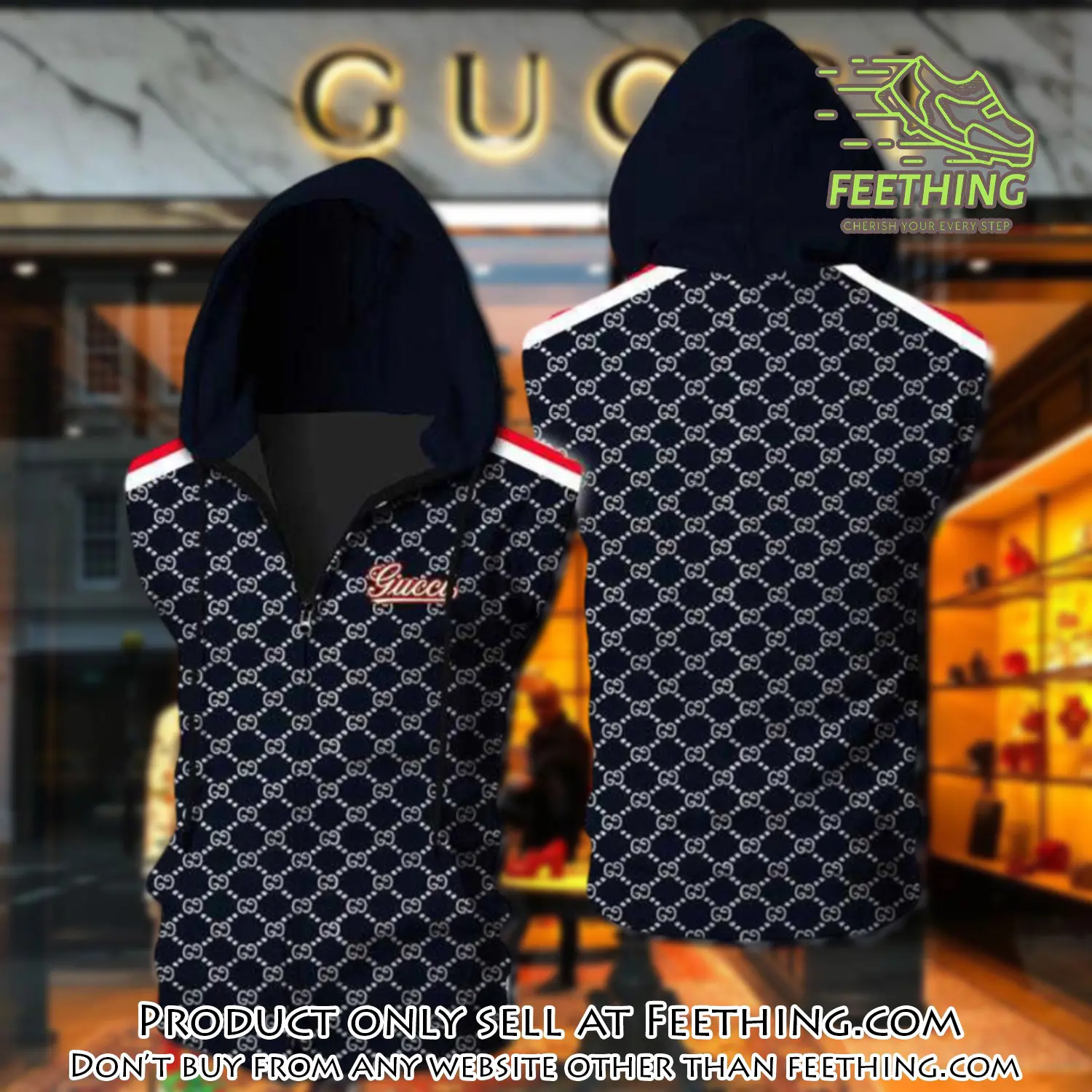 Gucci navy unisex sleeveless zip up hoodie luxury for men women szh006 ft5020158